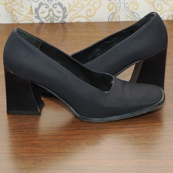 Vintage Via Spiga for Neiman Marcus Black Fabric and Leather Heels - Size 8 1/2N - Picture 1 of 12